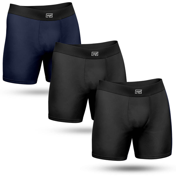 Kit 3 Cuecas Boxer Long Antimicrobiana UND Preta e Azul