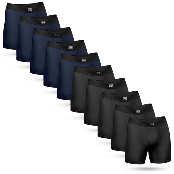 Kit 10 Cuecas Boxer Long Antimicrobiana UND Preta e Azul