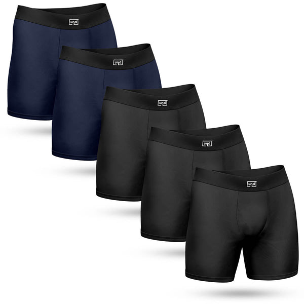 Kit 5 Cuecas Boxer Long Antimicrobiana UND Preta/Azul