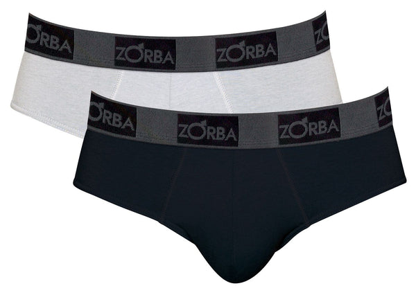 Kit 2 Cuecas Zorba Slip Plus Novo Algodão Branca/Preta