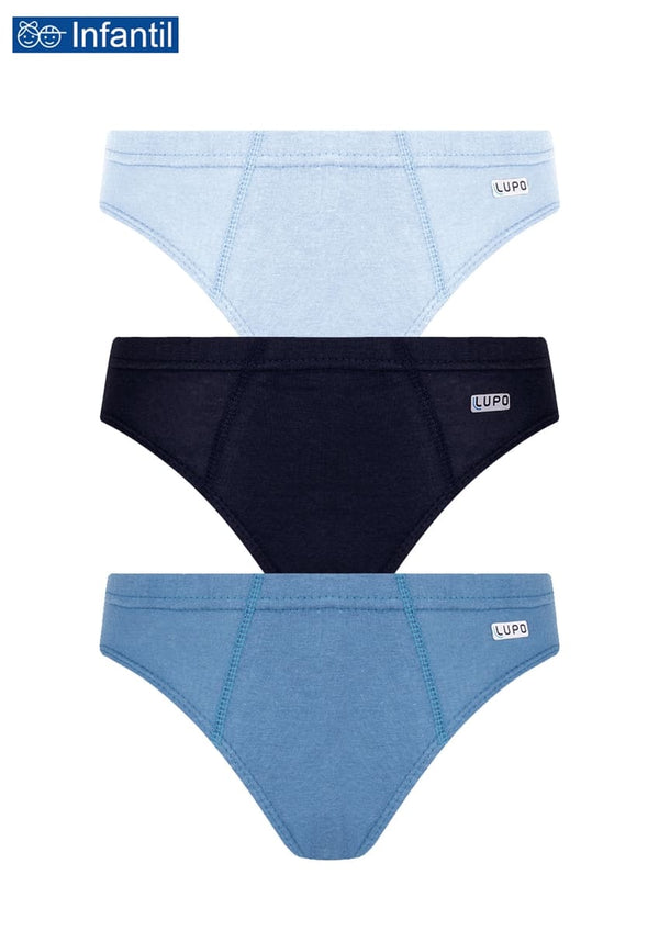 Kit 3 Cuecas Slip Algodão Lupo Infantil Azul